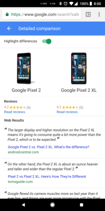 هم اکنون در Google Search می‌توانید مشخصات دستگاه‌های هوشمند را با هم مقایسه کنید