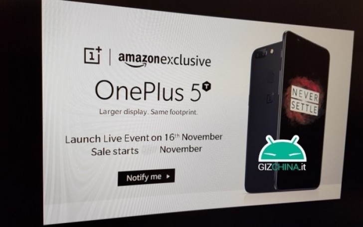 گوشی هوشمند وان پلاس 5 تی (OnePlus 5T) در تاریخ 16 نوامبر (25 آبان) معرفی می‌شود