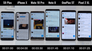 تست سرعت گلکسی اس 9+ در مقابل آیفون X، پیکسل 2 ایکس ال، وان پلاس 5T، گلکسی نوت 8 و میت 10 پرو