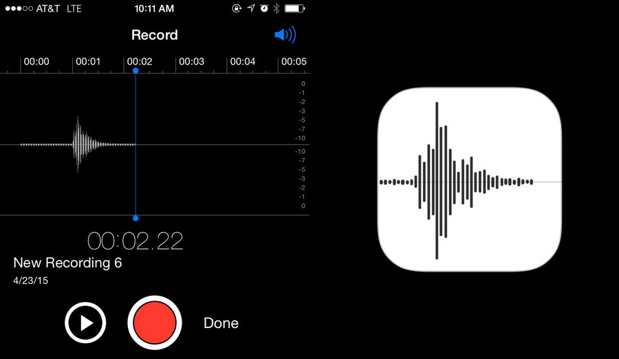آیکون نرم افزار ضبط صدا iOS نقش صوت کلمه «Apple» است