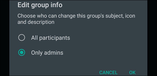 لغو دسترسی اعضای گروه واتساپ برای تغییر جزئیات گروه