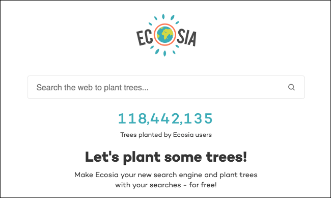 صفحه اصلی Ecosia
