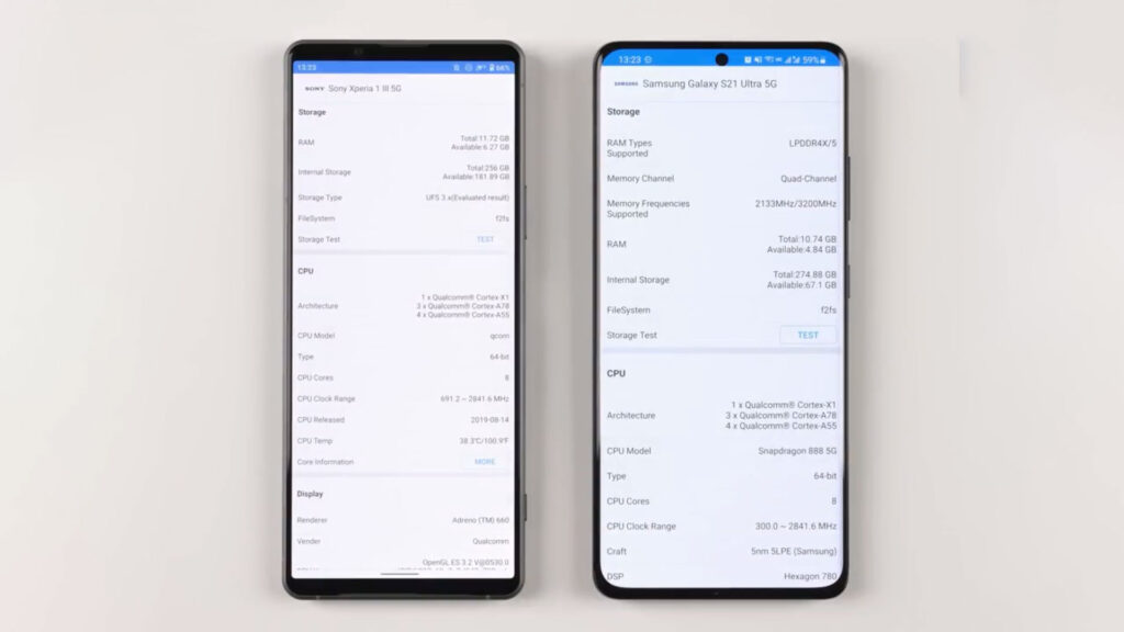 مقایسه مشخصات سخت افزار اکسپریا ۱ مارک ۳ با گلکسی اس ۲۱ اولترا