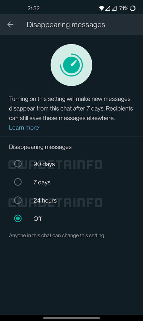 زمان بندی متنوع پیام خود حذف شونده Whatsapp 