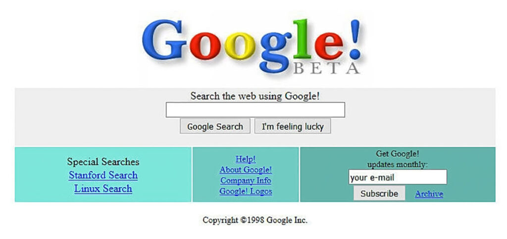طراحی صفحه اول گوگل در سال ۱۳۷۷