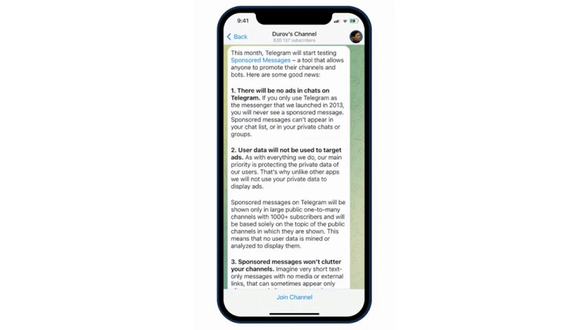 سرویس اشتراکی تلگرام برای غیرفعال کردن تبلیغات