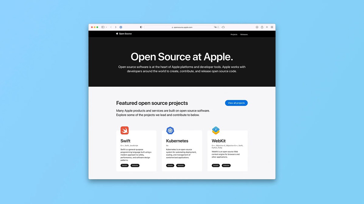 اپل وب سایت متن باز با طراحی مجدد را برای پروژه‌های نرم‌افزاری خود راه‌اندازی کرد