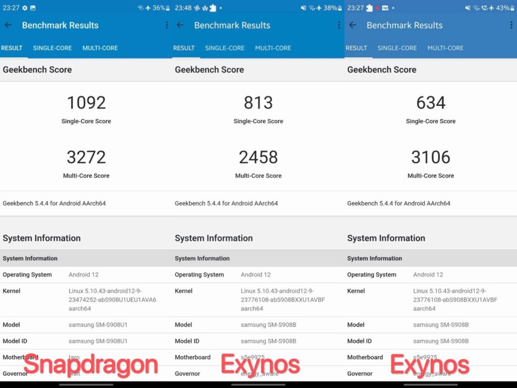 مقایسه بنچمارک های Geekbench Exynos و Snapdragon