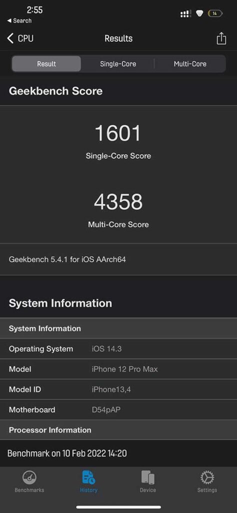 بنچمارک Geekbench اپل A14