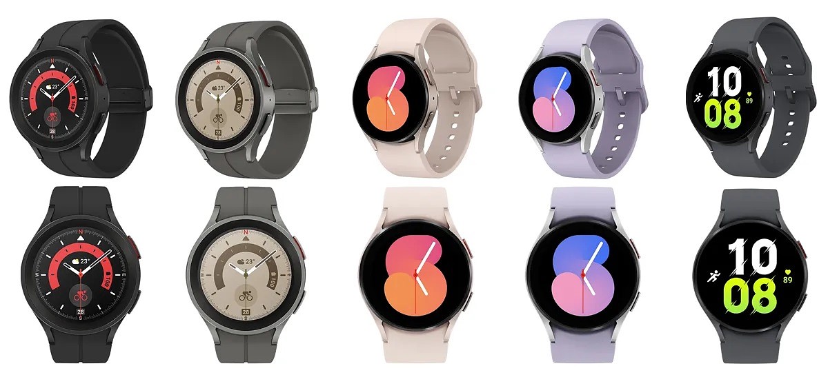 رندر نهایی گلکسی واچ 5 طراحی این ساعت هوشمند را در تمامی رنگ‌های آن نشان می‌دهد