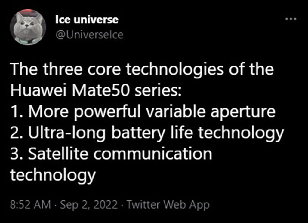 توییت ice universe درباره ویژگی‌های Huawei Mate 50