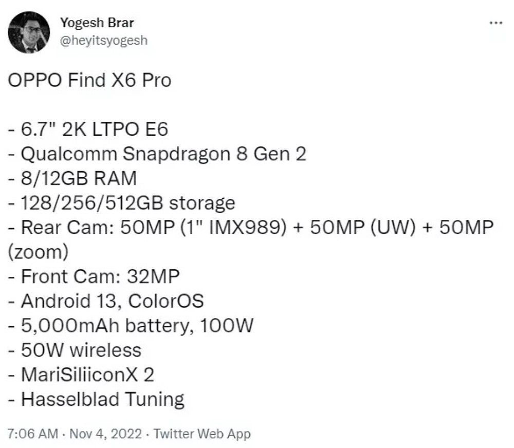 مشخصات اوپو Find X6 Pro