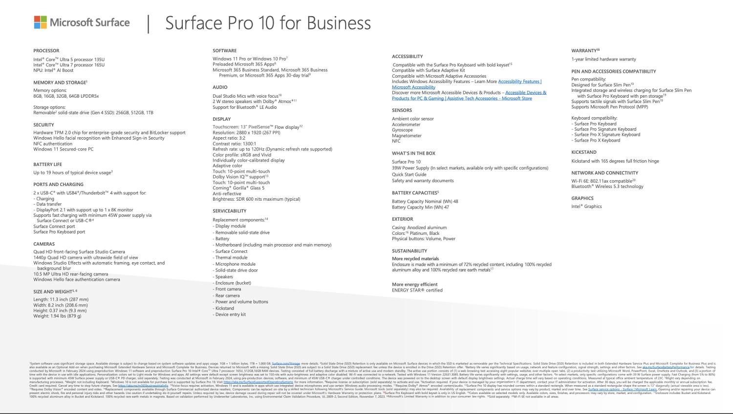 مشخصات سرفیس پرو 10 مایکروسافت