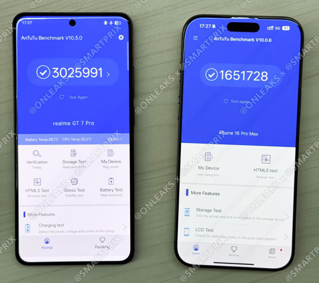 مقایسه بنچمارک Antutu اسنپدراگون ۸ الیت با اپل A18 Pro