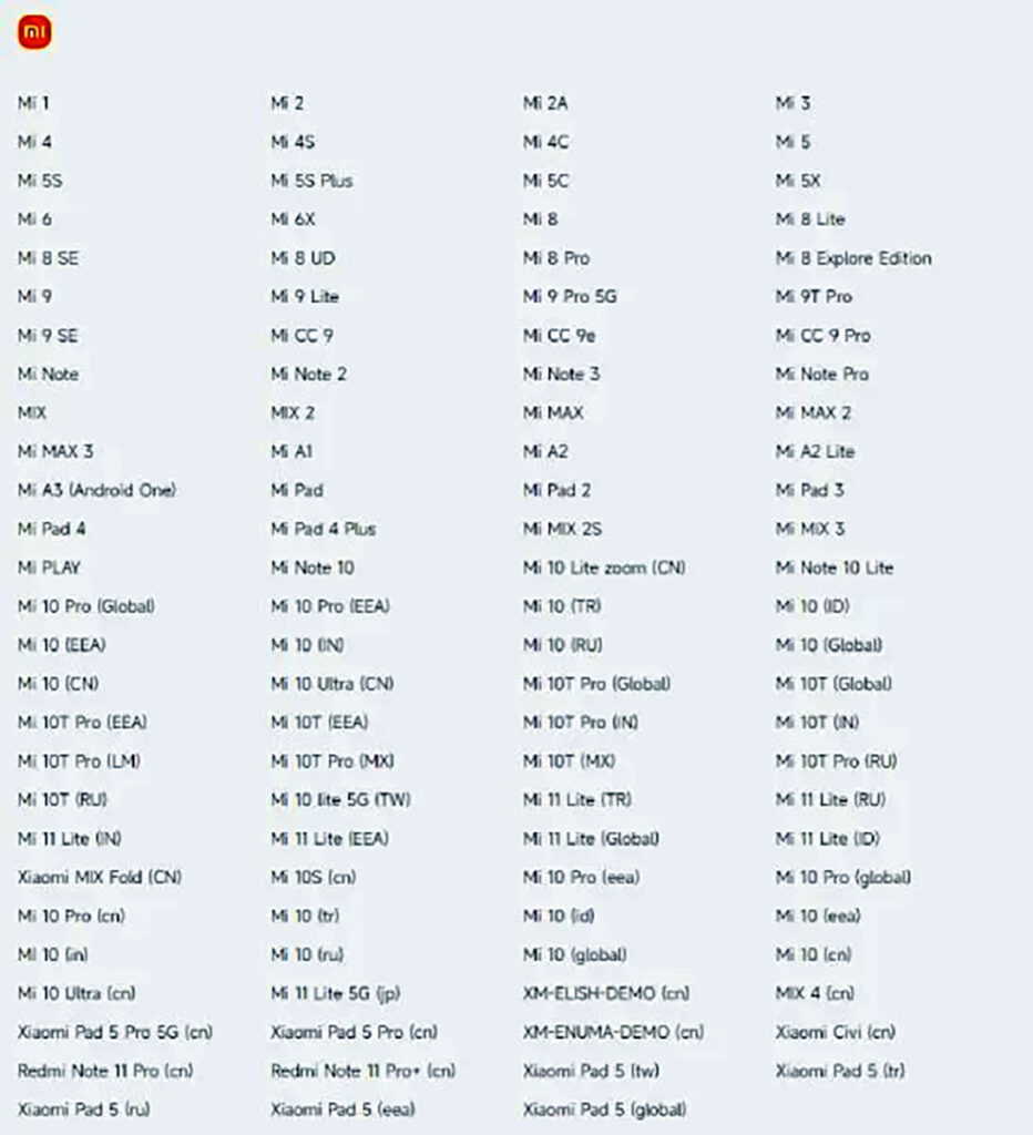لیست پایان عمر شیائومی - آپدیت مهر ۱۴۰۳