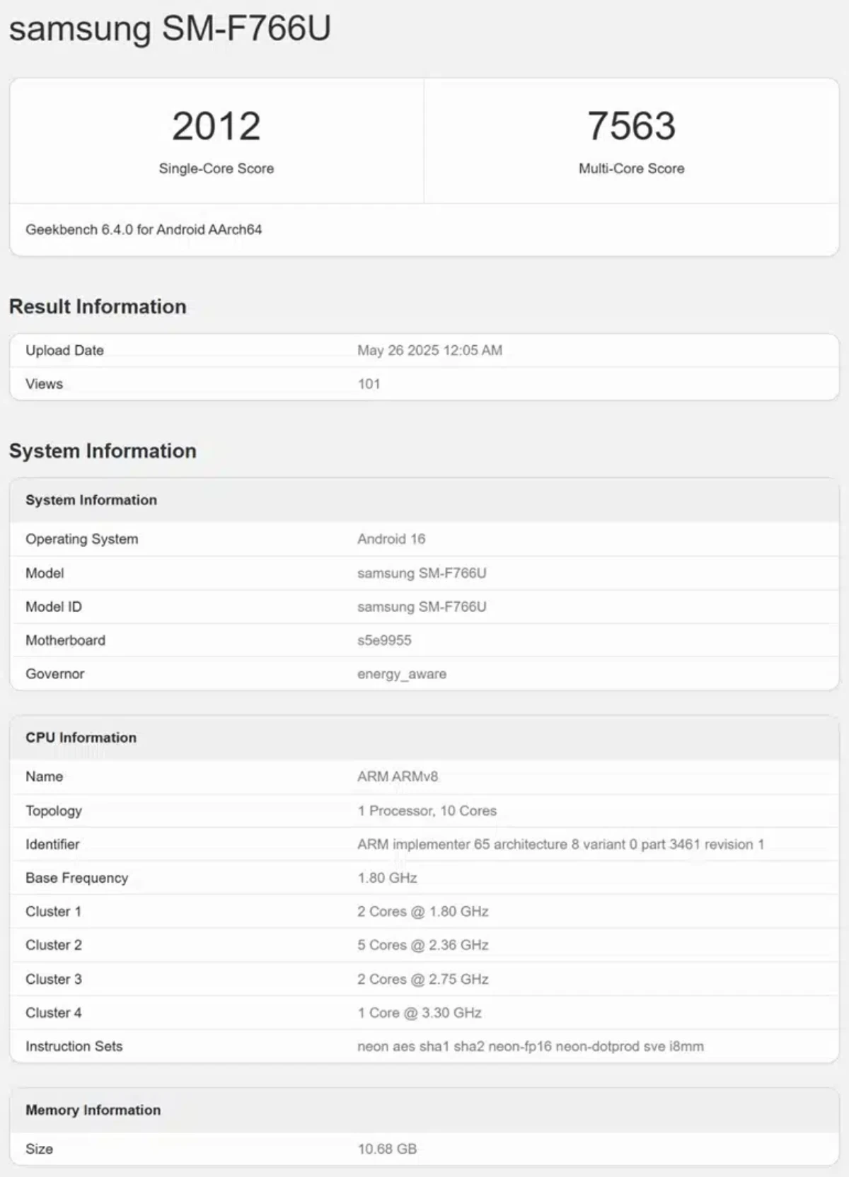تراشه اگزینوس گلکسی زد فلیپ ۷ با عملکردی ناامیدکننده در بنچمارک Geekbench مشاهده شد