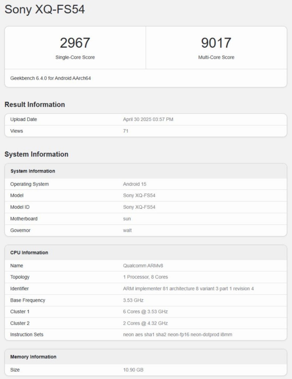 سونی Xperia 1 VII با تراشه اسنپدراگون ۸ الیت در بنچمارک Geekbench دیده شد