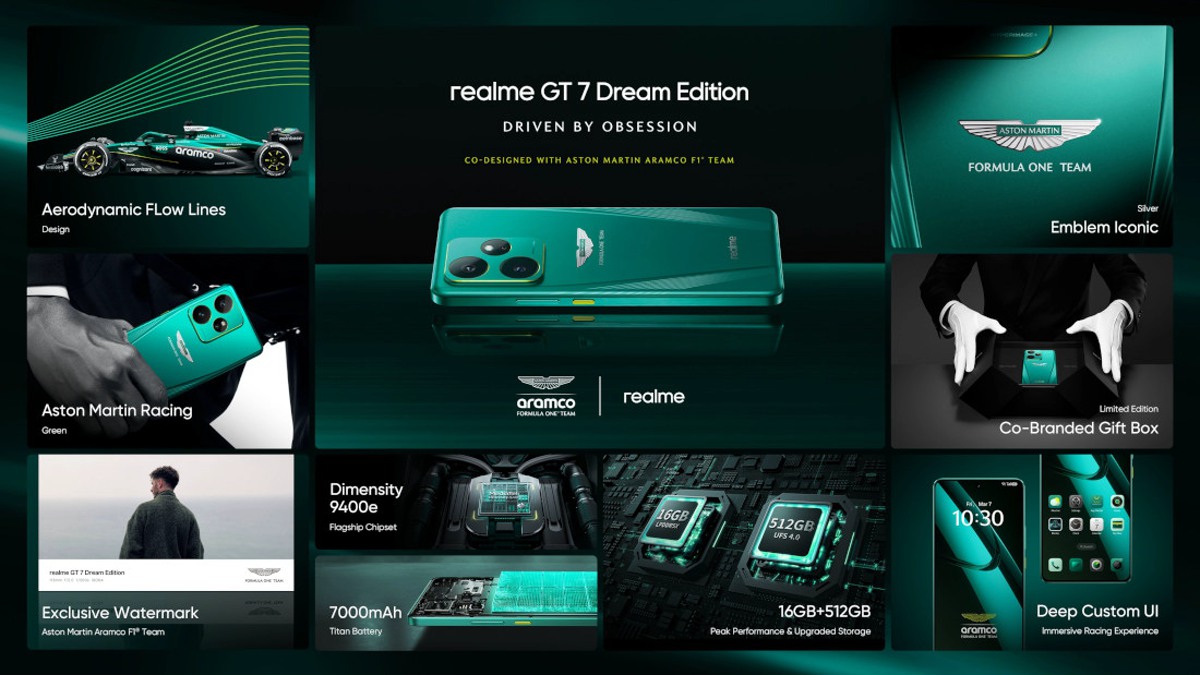 نسخه جهانی ریلمی GT 7 و GT 7T معرفی شدند + مدل خاص Dream Edition با همکاری استون مارتین