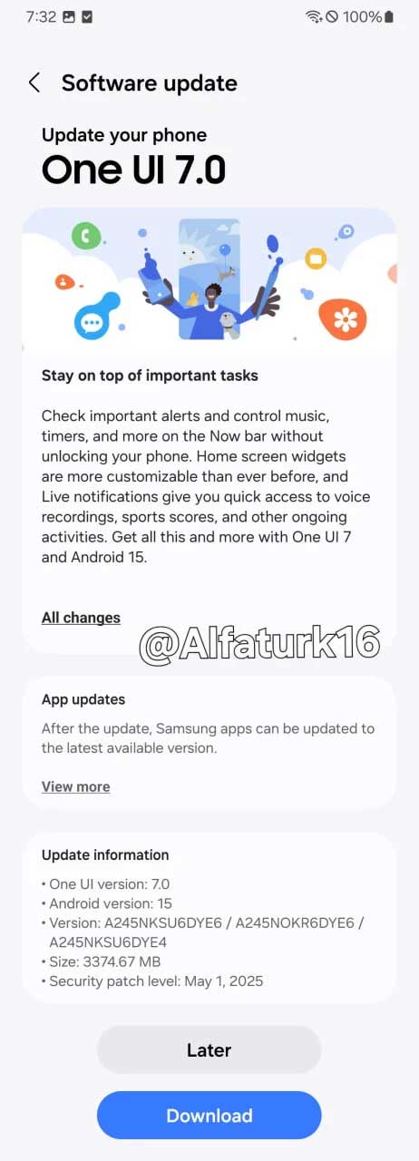 UI 7 Galaxy A24 را به روز کنید