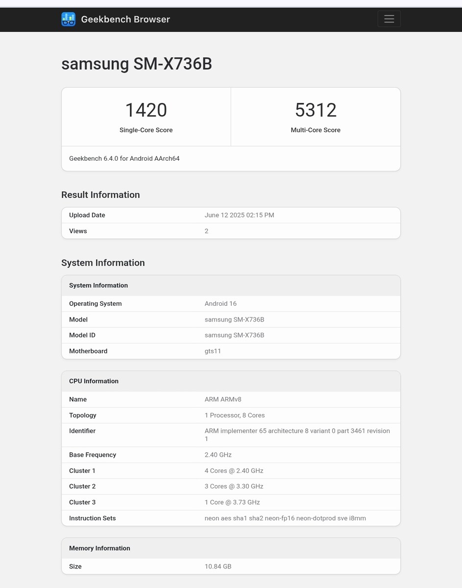 تبلت گلکسی Tab S11 Ultra سامسونگ با قدرتمندترین تراشه مدیاتک در بنچمارک Geekbench دیده شد