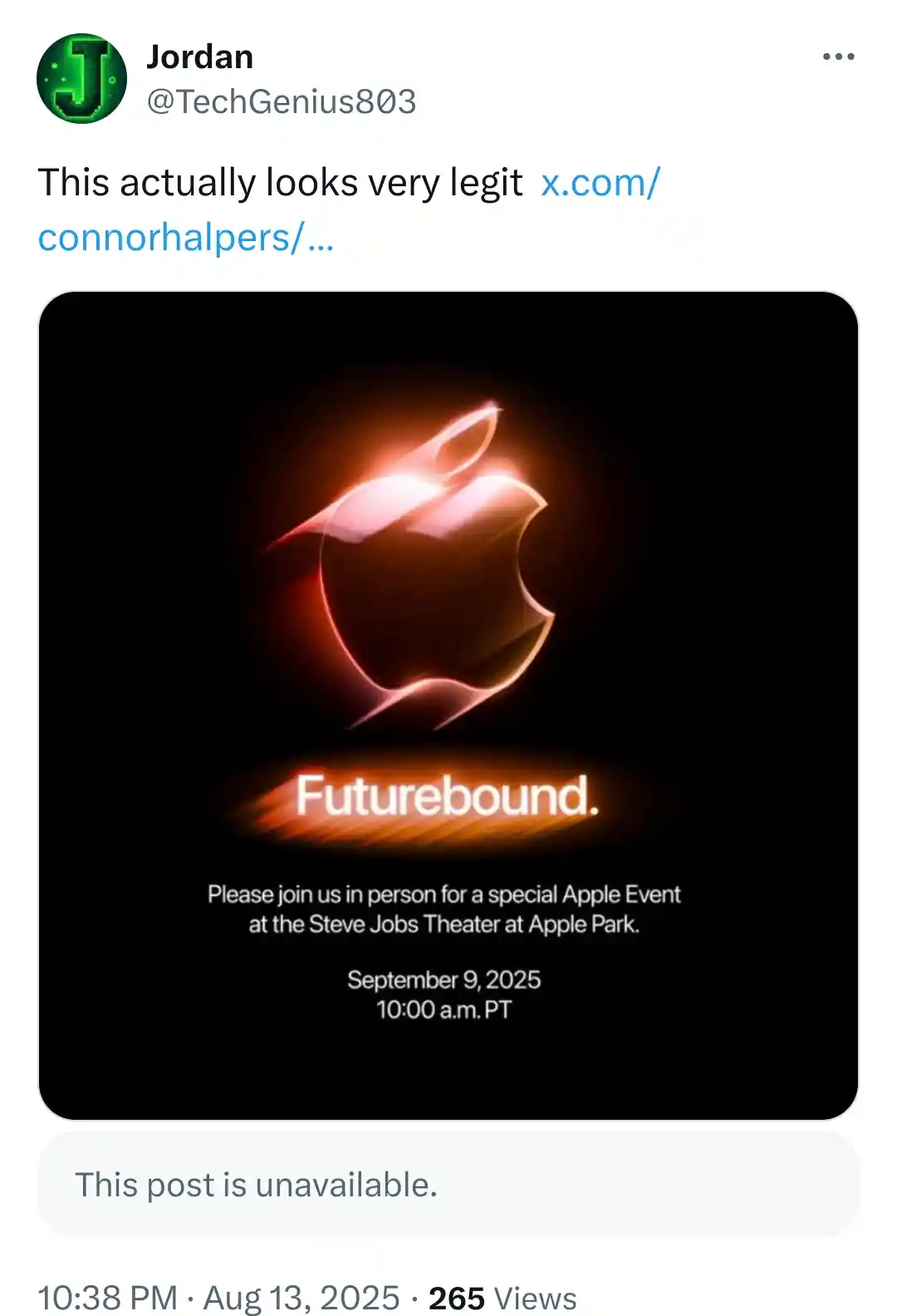 عکس منتشر شده در شبکه اجتماعی X را از رویداد Apple Future منتشر کنید - پستی که بعداً از بین رفت