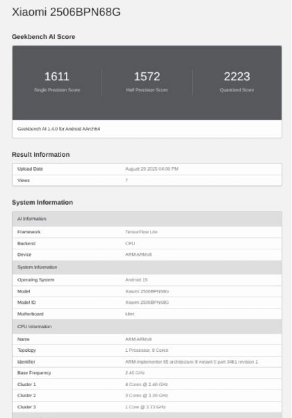 تراشه شیائومی 15T پرو توسط بنچمارک Geekbench تأیید شد
