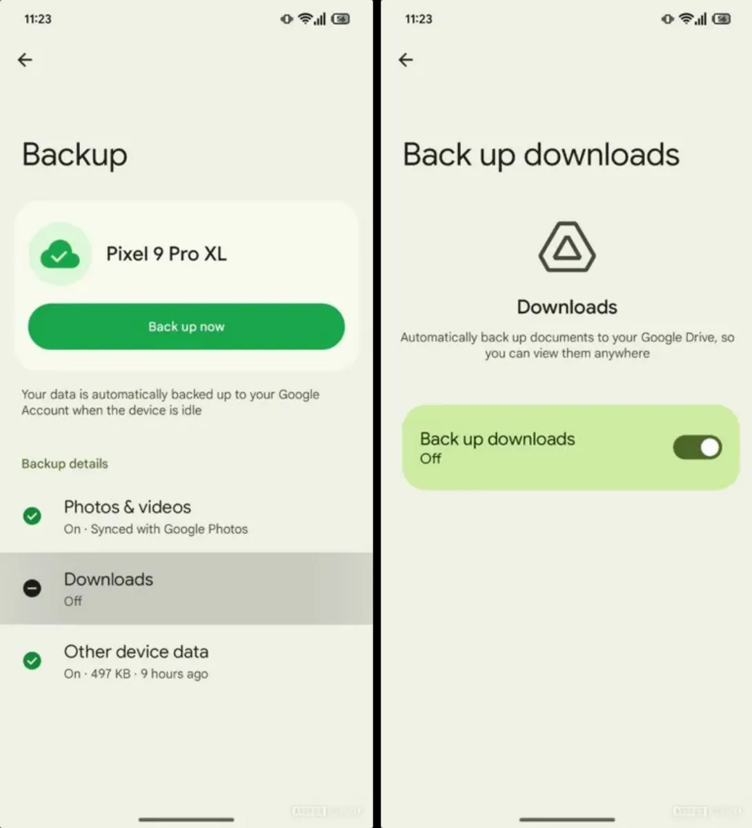 یک نسخه پشتیبان تهیه جدید در Android