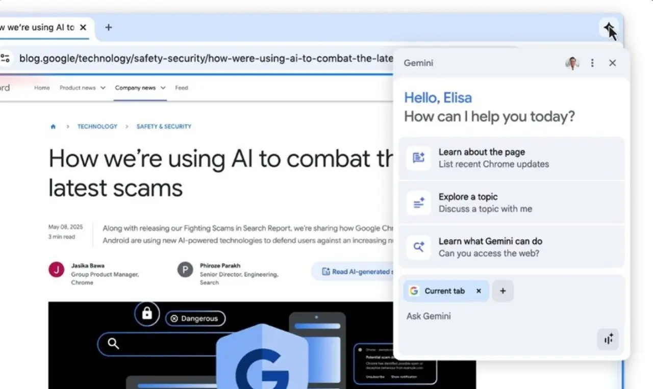 گوگل هوش مصنوعی Gemini را به مرورگر کروم آورد