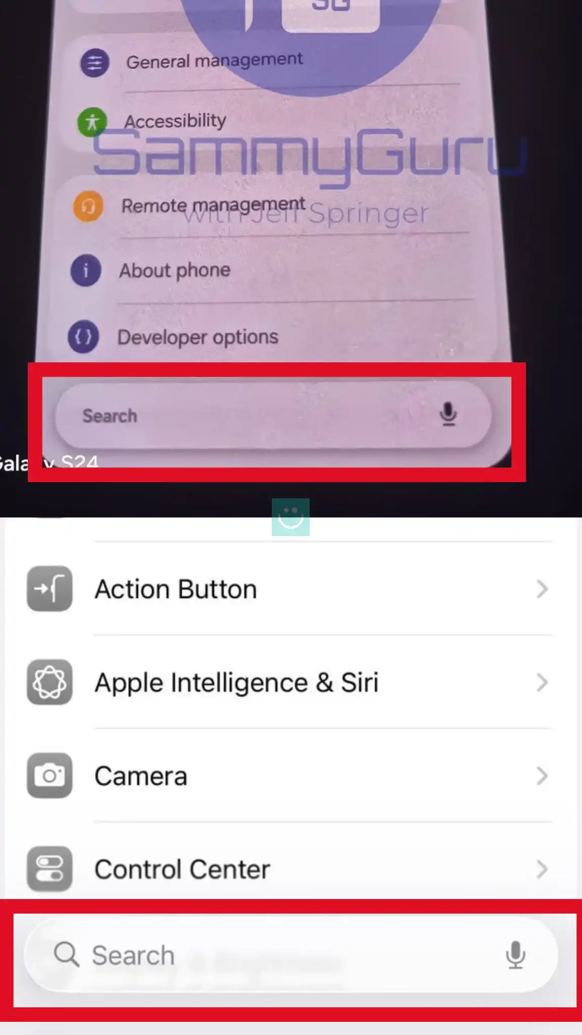 لیست تنظیمات مشابه پایین در رابط کاربری 8.5 و iOS 26 Apple