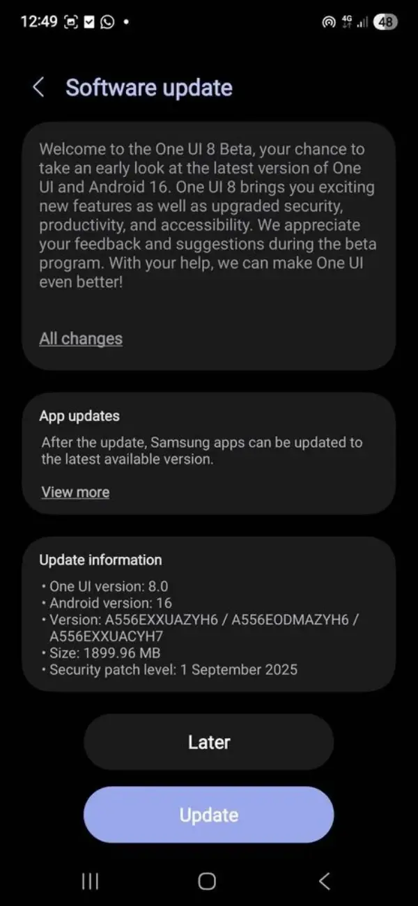 آپدیت بتا One UI 8 مبتنی بر اندروید ۱۶ برای گلکسی A55 سامسونگ منتشر شد