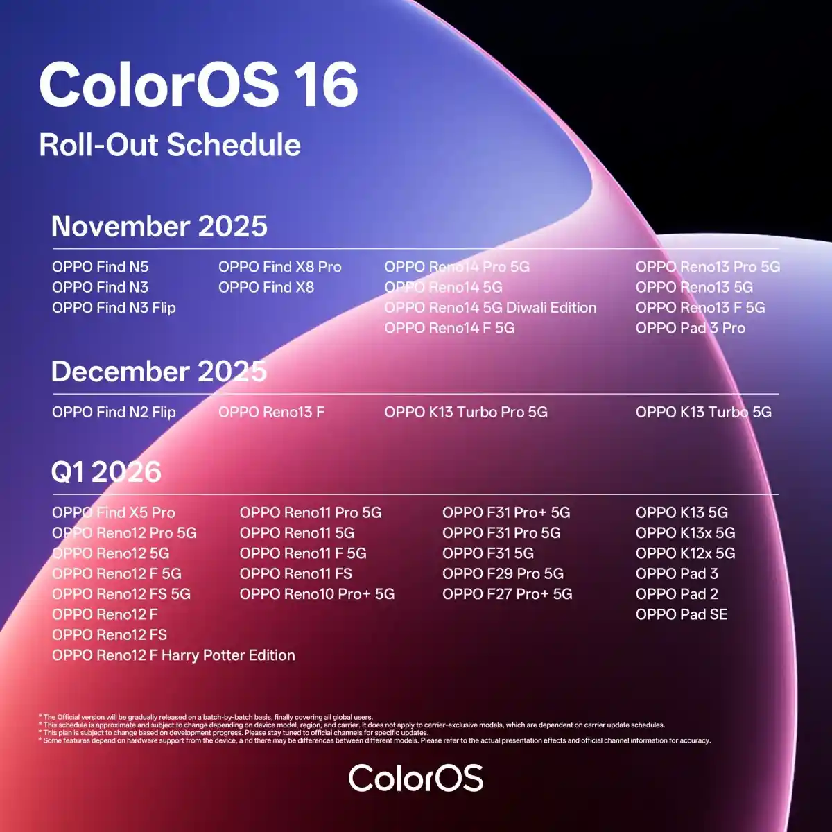 به روز رسانی ColorOS 16