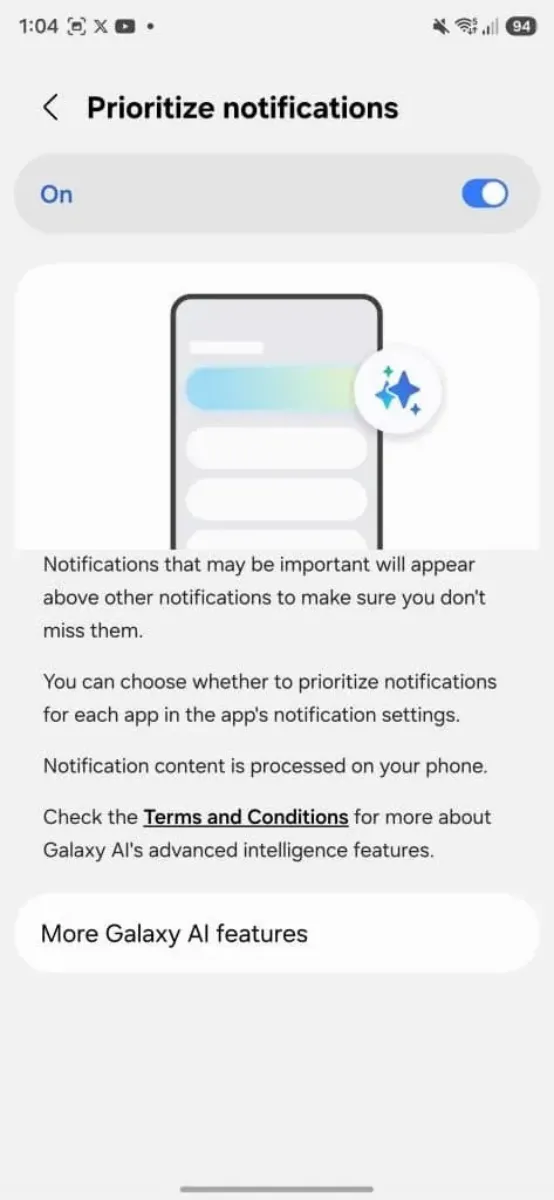 اولویت اعلان در One UI 8.5