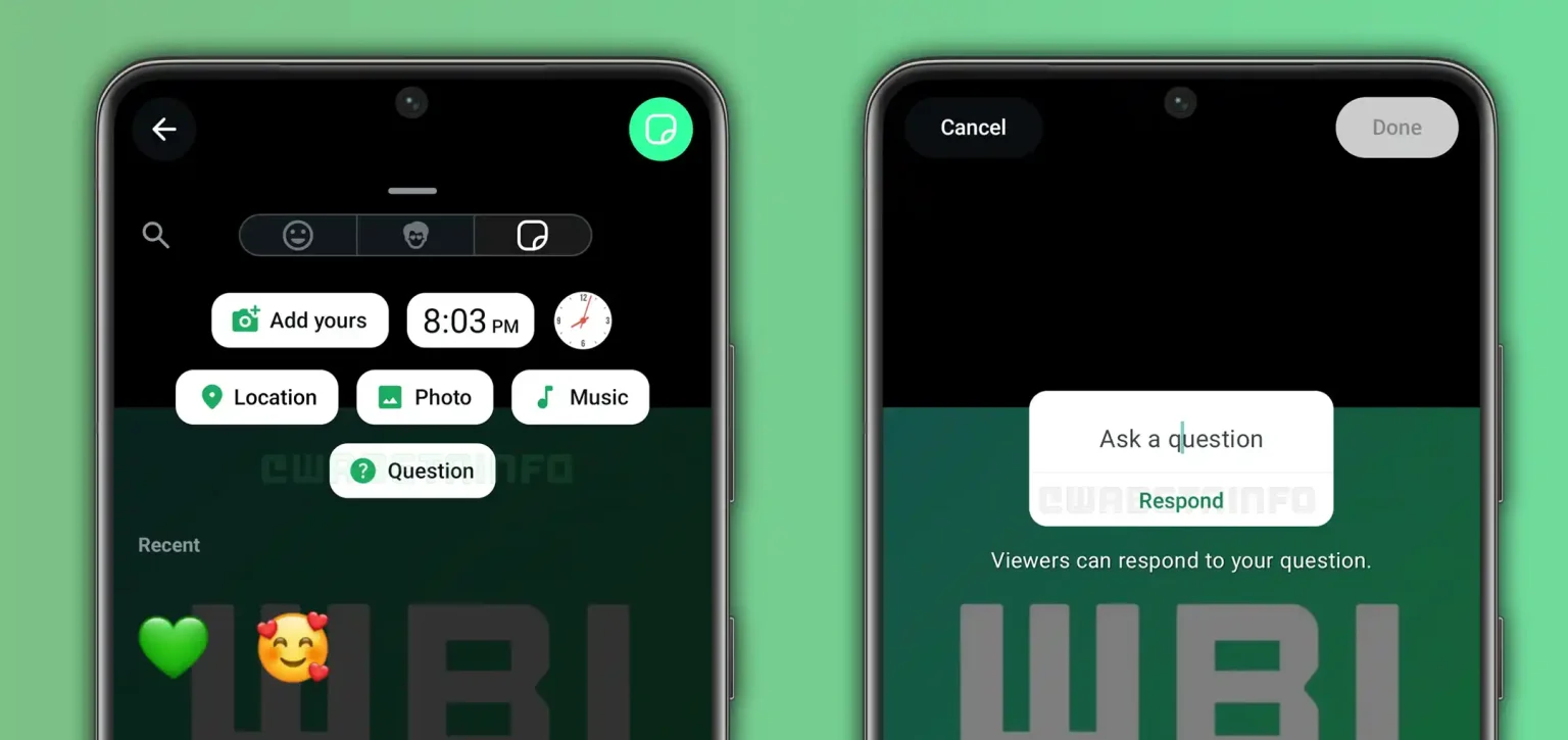 قابلیت استیکر سوال پرسیدن در استاتوس واتس اپ