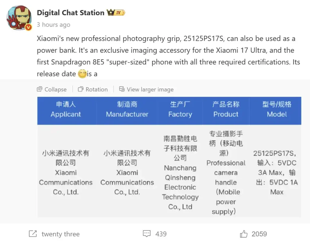 تاییدیه شیائومی برای کیت عکاسی شیائومی ۱۷ اولترا