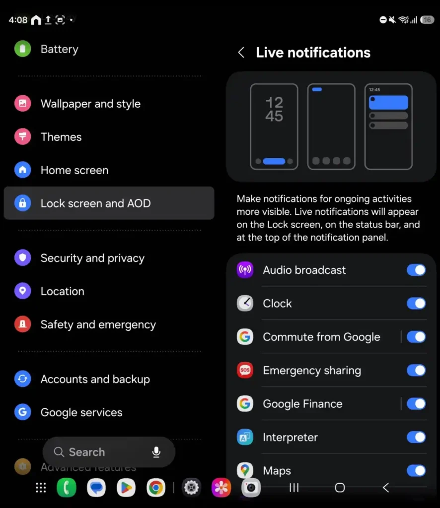 آپدیت One UI 8.5 با قابلیت Now Bar