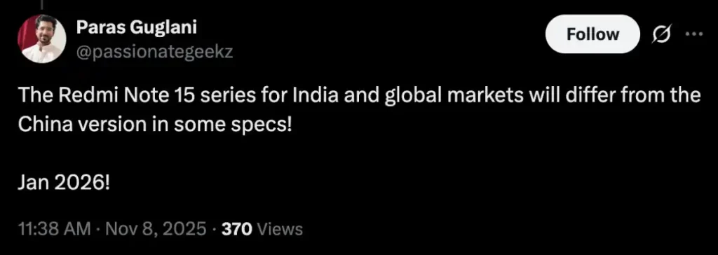 گزارش غیررسمی پیرامون عرضه سری Redmi Note 15 شیائومی