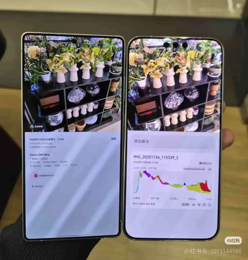 تصویر افشا شده از نمایشگر s25 ultra در مقابل Mate 80 pro max