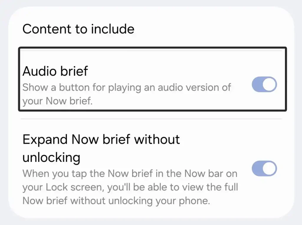 فعال‌سازی قابلیت Audio Brief در ویجت Now Brief