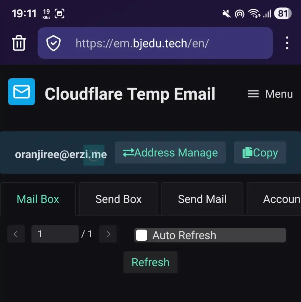 ساخت ایمیل موقت با دامنه erzi.me@