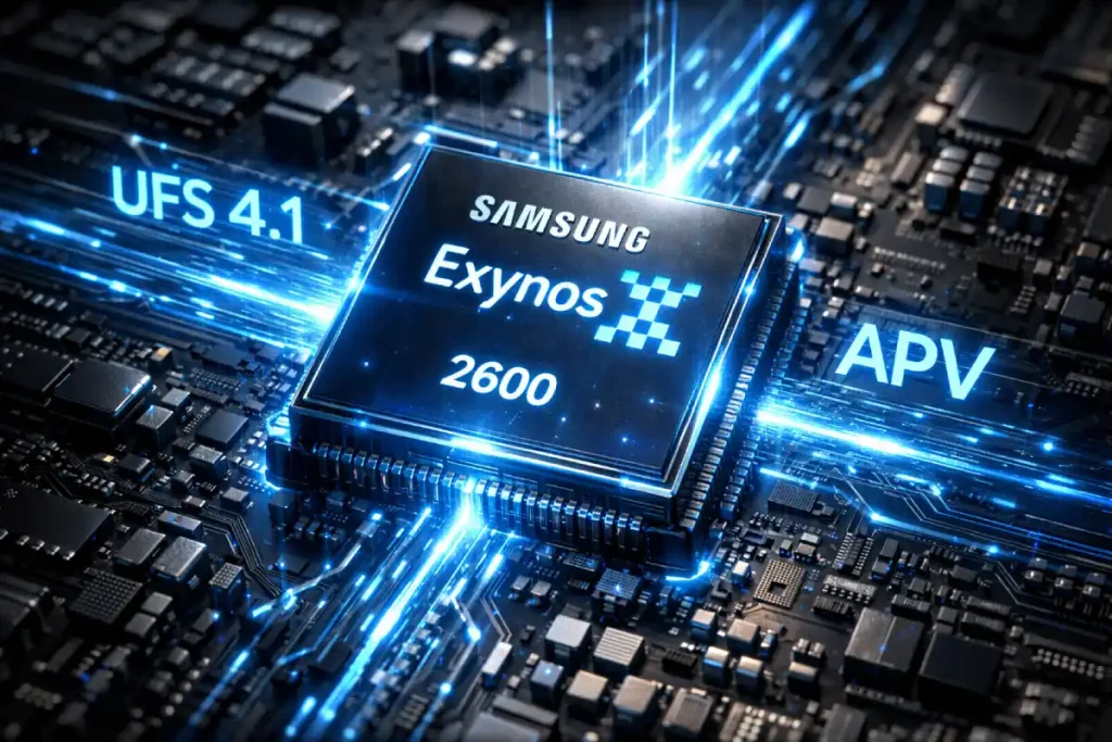 دو ارتقای کلیدی در اگزینوس ۲۶۰۰: پشتیبانی از حافظه پرسرعت UFS 4.1 و فناوری پیشرفته ویدیویی APV که قدرت گلکسی S26 را تضمین میکنند.
