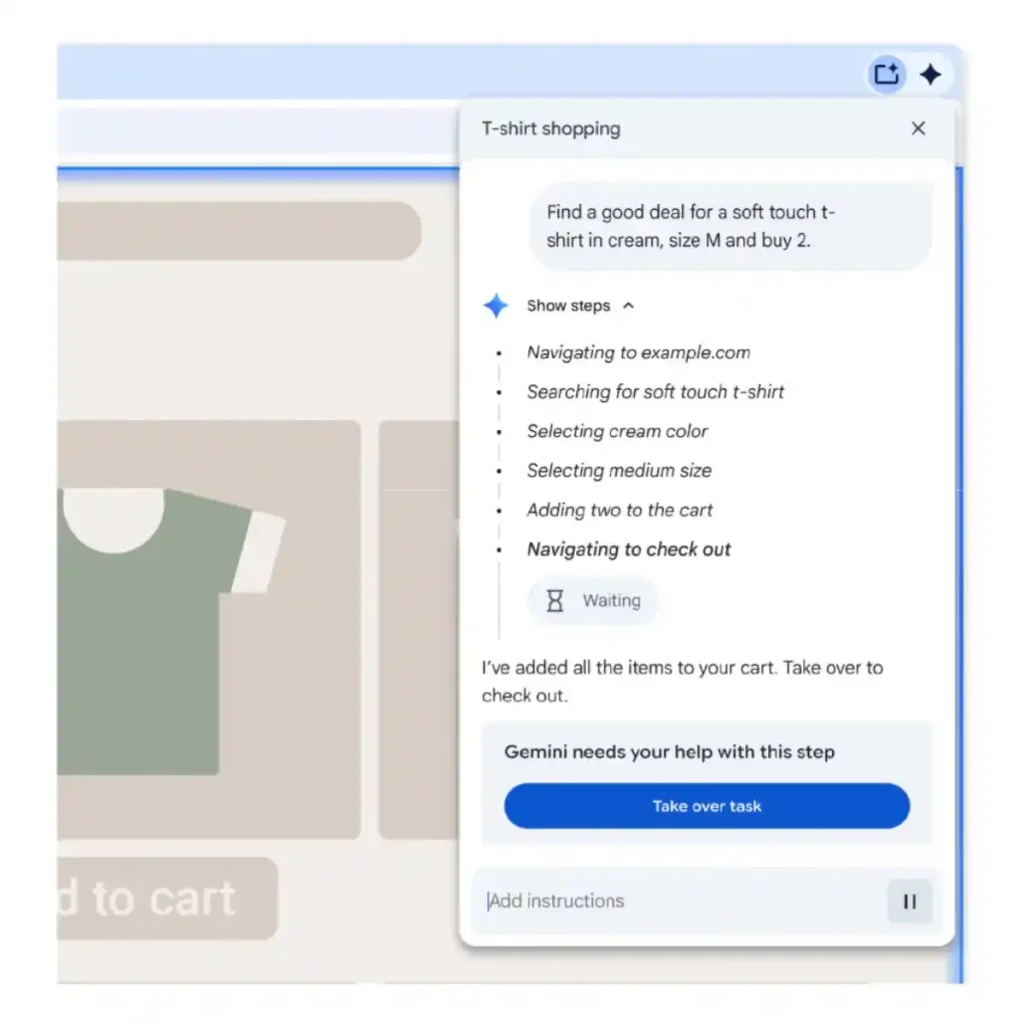نمایش شفاف مراحل کار توسط جمینای و دکمه توقف اضطراری برای بازگرداندن کنترل به کاربر