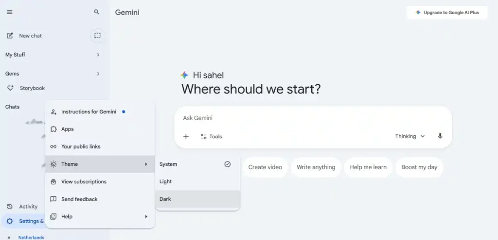 نحوه فعال‌سازی تم تاریک جمنای
