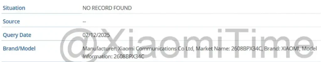 ظهور دستگاه جدید شیائومی با شماره مدل 2608BPX34C در لیست GSMA 