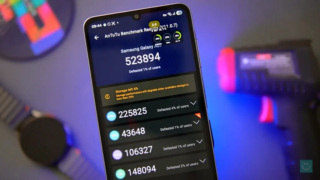 نتیجه بنچمارک Antutu گلکسی A07 4G