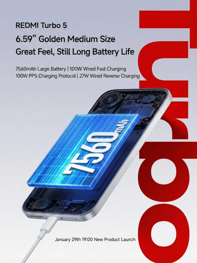 ردمی Turbo 5 با معماری تمامهستهای و باتری ۷۵۶۰ میلیآمپری