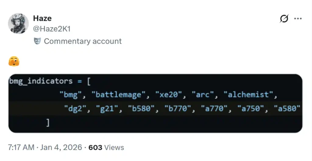 تایید نام کارت گرافیک Arc B770 در کدهای لو رفته مخازن گیت‌هاب اینتل