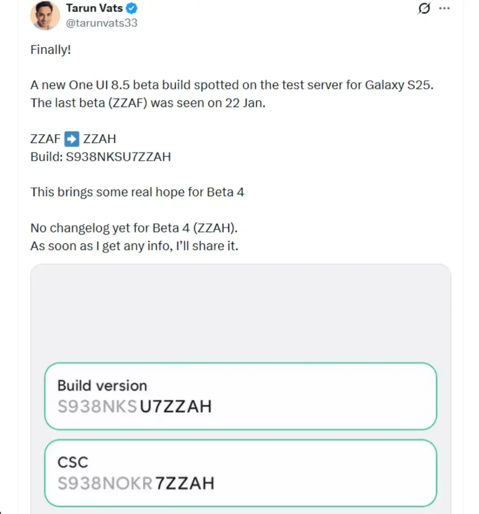 وضعیت توسعه بیلد جدید آپدیت One UI 8.5 Beta 4 در سرورهای سامسونگ