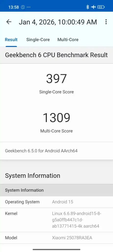 نتیجه بنچمارک GeekBench 6