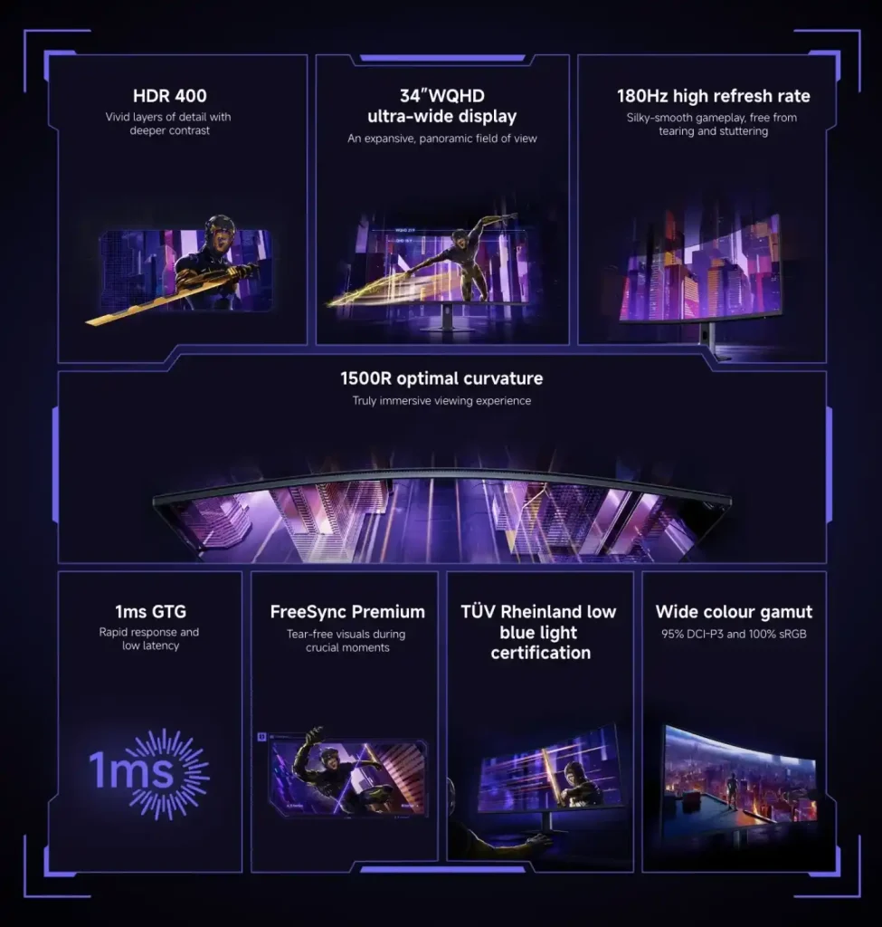 مانیتور گیمینگ شیائومی G34WQi 2026 با انحنای 1500R برای غوطهوری بیشتر در بازی