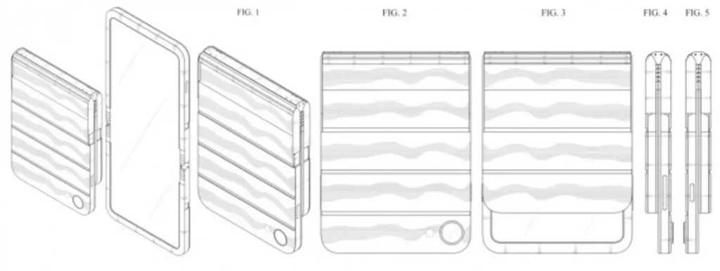طراحی شماتیک پتنت گوشی تاشو ۳۶۰ درجه سامسونگ با لولای دوطرفه